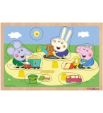 PUZZLE EN BOIS PEPPA PIG ET SES AMIS JOUENT DANS LE BAC A SABLE 9 PIECES - PUZZLE A ENCASTRER AVEC BOUTONS PEPPA LE COCHON