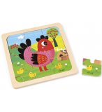 PUZZLE EN BOIS POULE VIOLETTE 9 PIECES - PUZZLE AVEC CADRE ET SUPPORT IMPRIME