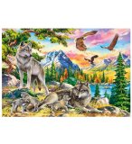 PUZZLE FAMILLE DE LOUPS EN MONTAGNE AU PRINTEMPS 1000 PIECES - PAYSAGE, ANIMAUX - CASTORLAND