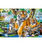 PUZZLE FAMILLE DE TIGRES DANS LA FORET 1000 PIECES - COLLECTION ANIMAUX SAUVAGES 