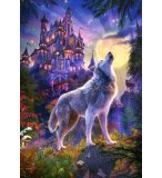 PUZZLE L'APPEL DU LOUP AU CLAIR DE LUNE ET LE CHATEAU 1000 PIECES - COLLECTION ANIMAUX SAUVAGES ET PAYSAGE