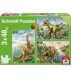 PUZZLE LE MONDE DES DINOSAURES 3 X 48 PIECES AVEC POSTER - SCHMIDT - 56202