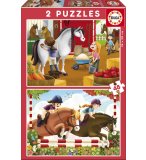 PUZZLE LES FILLETTES SOIGNENT LES CHEVAUX - 2 X 48 PIECES - EDUCA - 17150