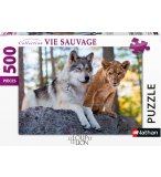 PUZZLE LOUP ET LE LION - 500 PIECES - COLLECTION  ANIMAUX SAUVAGES - NATHAN - 873159