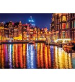 PUZZLE VILLE D'AMSTERDAM ET LE FLUVE D AMSTEL VUE DE NUIT 500 PIECES - COLLECTION PAYSAGE PAYS-BAS - CLEMENTONI - 35037