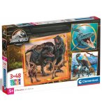 PUZZLES JURASSIC WORLD : T REX ET AUTRES DINOSAURES FEROCES 3 X 48 PIECES - SUPERCOLOR - CLEMENTONI - 25314