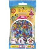 SACHET DE 1000 PERLES A REPASSER HAMA MIDI COULEURS ASSORTIES TRANSPARENTES PAILLETEES - 207-54