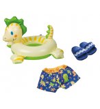 SET DE BAIN DINOSAURE 3 PIECES 35/45 CM : SHORT, BOUEE, CLAQUETTES - HELESS - ACCESSOIRES POUPON 