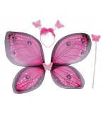 SET FEE PAPILLON ROSE 3 PIECES FILLE - AILES, SERRE TETE, BAGUETTE - ACCESSOIRES DEGUISEMENT