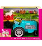 TRACTEUR BLEU DE BARBIE AVEC REMORQUE + 1 CHIEN + 1 POULE - POUPEE BARBIE - MATTEL - GFF49 - VEHICULE BARBIE