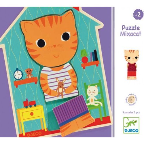 Djeco Dj Puzzle En Bois 15 Pieces Mixacat Chat A Encastrer