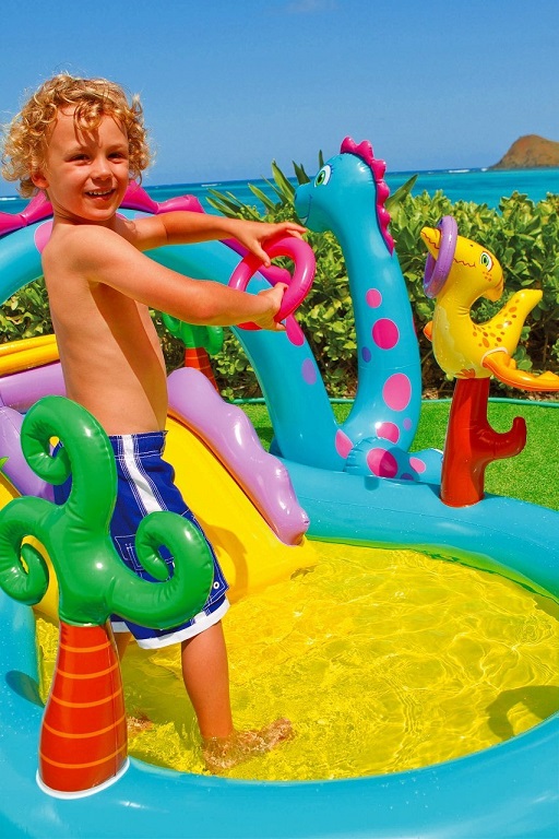 Piscine Aire de jeux d’eau avec toboggan Dinoland INTEX