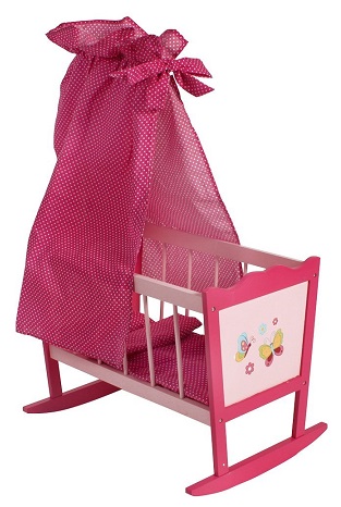 Lit A Bascule Rose En Bois Poupon Jouet Bercelonnette