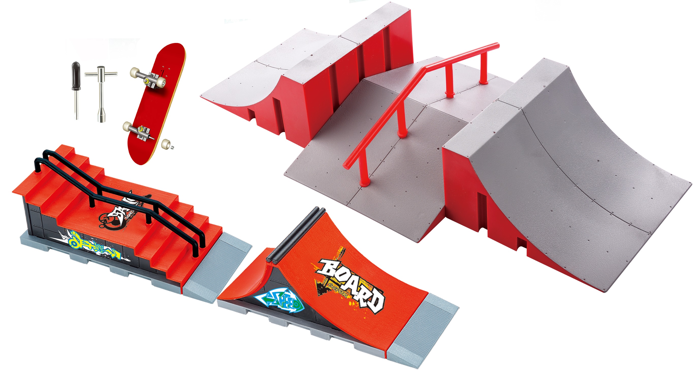 XTreme coffret grande 4 rampes + 4 mini deck skates à doigt 90 mm simba