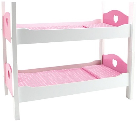 Lits Superposes Rose Et Blanc En Bois Cœurs Poupees 46cm