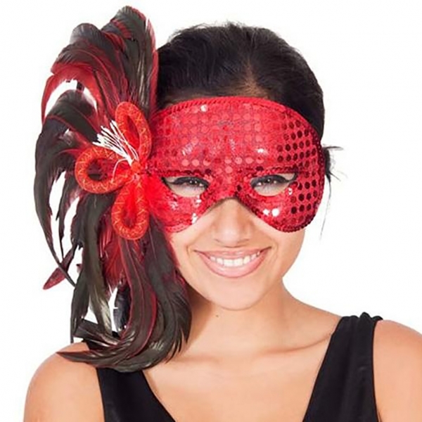 Moulin Rouge Red eyemask Masque Yeux Avec Plumes Déguisement 