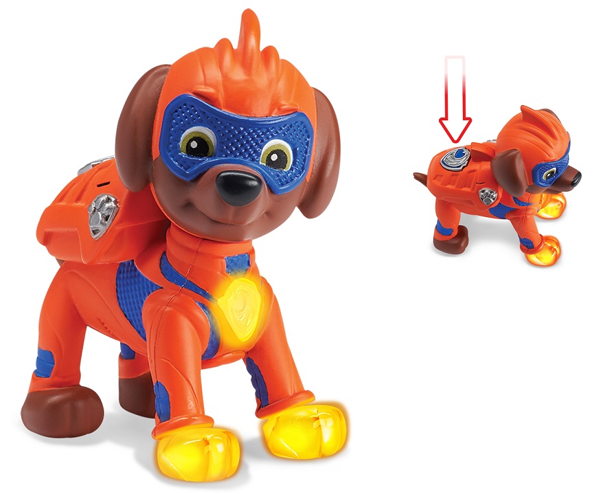 Pat patrouille mighty pups zuma avec badge et pattes lumineux