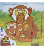 PUZZLE EN BOIS SINGE ET SON PETITS 4 PIECES - BEEBOO - PUZZLE A ENCASTRER AVEC BOUTONS - 0000002C