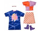 COFFRET 2 TENUES MODE : JUPE A CARREAUX ET TOP + ROBE BLEUE + BOTTES POUR POUPEE BARBIE - VETEMENT - HABIT - MATTEL - HBV69