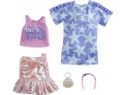 COFFRET DE 2 TENUES MODE : JUPE ROSE ET T-SHIRT + ROBE VIOLETTE POUR POUPEE BARBIE - VETEMENT - HABIT - MATTEL - GRC88