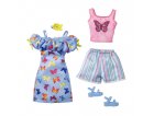 COFFRET DE 2 TENUES MODE : ROBE PAPILLON + SHORT ET TOP ROSE + CHAUSSURE POUR POUPEE BARBIE - VETEMENT - HABIT - MATTEL - HBV68