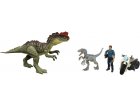 PACK JURASSIC WORLD : DINOSAURE VELOCIRAPTOR BLUE YANGCHUANOSAURUS + OWEN + MOTO - FIGURINE - DINO - MATTEL HLP79