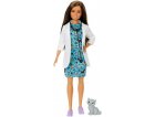 POUPEE BARBIE BRUNE METIER : VETERINAIRE AVEC BLOUSE ET CHATON - MATTEL - GJL63