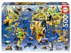 PUZZLE CARTE DU MONDE DES ANIMAUX, ESPECES MENACEES 500 PIECES - PLANISPHERE - EDUCA - 19908