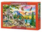 PUZZLE FAMILLE DE LOUPS EN MONTAGNE AU PRINTEMPS 1000 PIECES - PAYSAGE, ANIMAUX - CASTORLAND