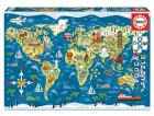 PUZZLE MAPPEMONDE MONUMENTS & ANIMAUX 200 PIECES - PLANISPHERE, CARTE, GEOGRAPHIE - EDUCA - 19292